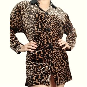 Vintage Velvet Flashy Leopard Print Soft Blouse Size S/M